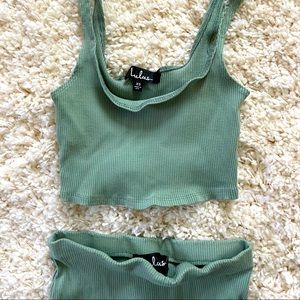 Lulus Set For Life Sage Green Ribbed Bodycon Two-Piece Dress XS